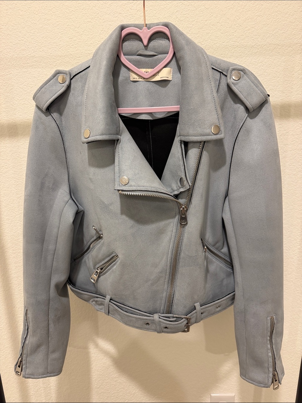 Zara Light Blue/Gray Suede Moto Jacket